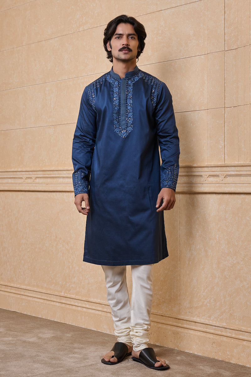 Navy All Over Embroidered Kurta Set