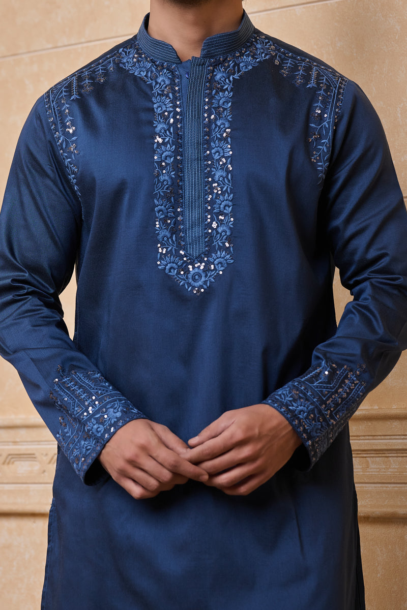 Navy All Over Embroidered Kurta Set