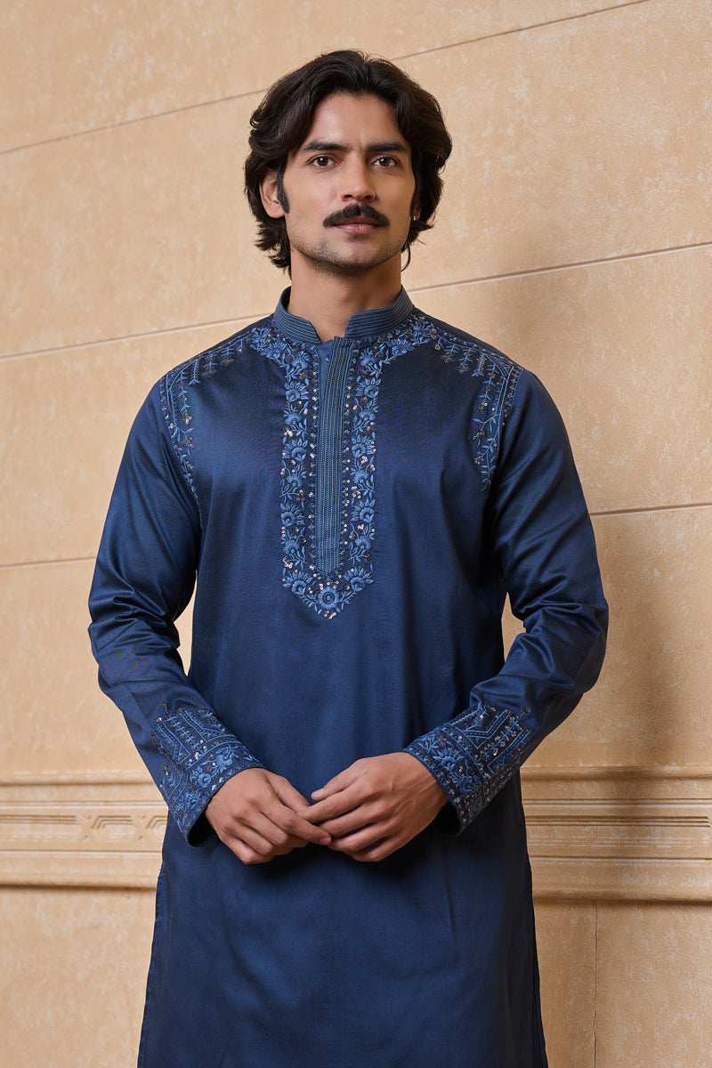 Navy All Over Embroidered Kurta Set