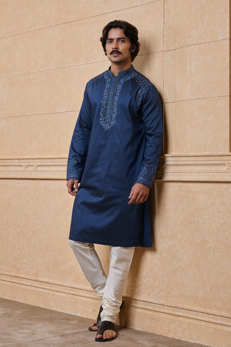 Navy All Over Embroidered Kurta Set