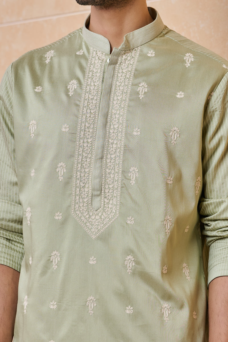 Green All Over Embroidered Kurta Set