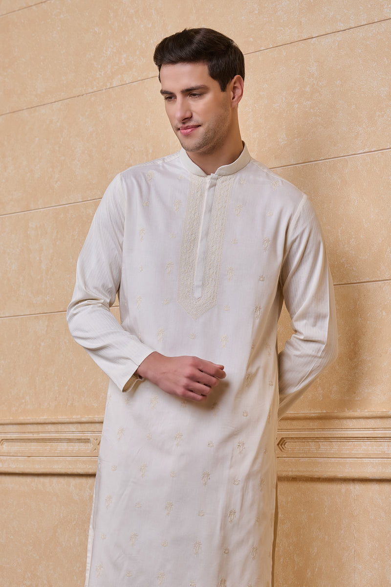 Ivory All Over Embroidered Kurta Set