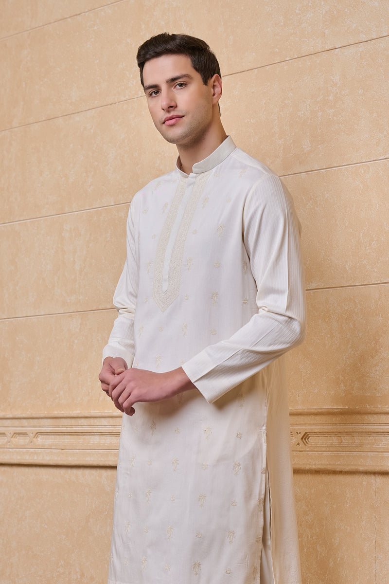 Ivory All Over Embroidered Kurta Set