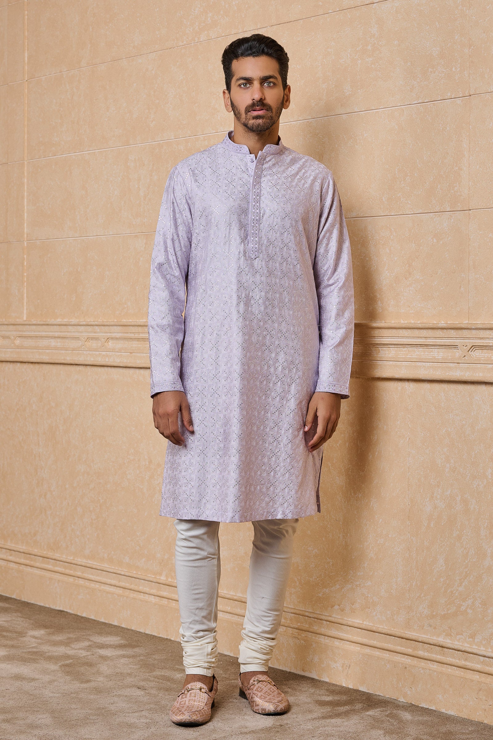 Lilac All Over Embroidered Kurta Set