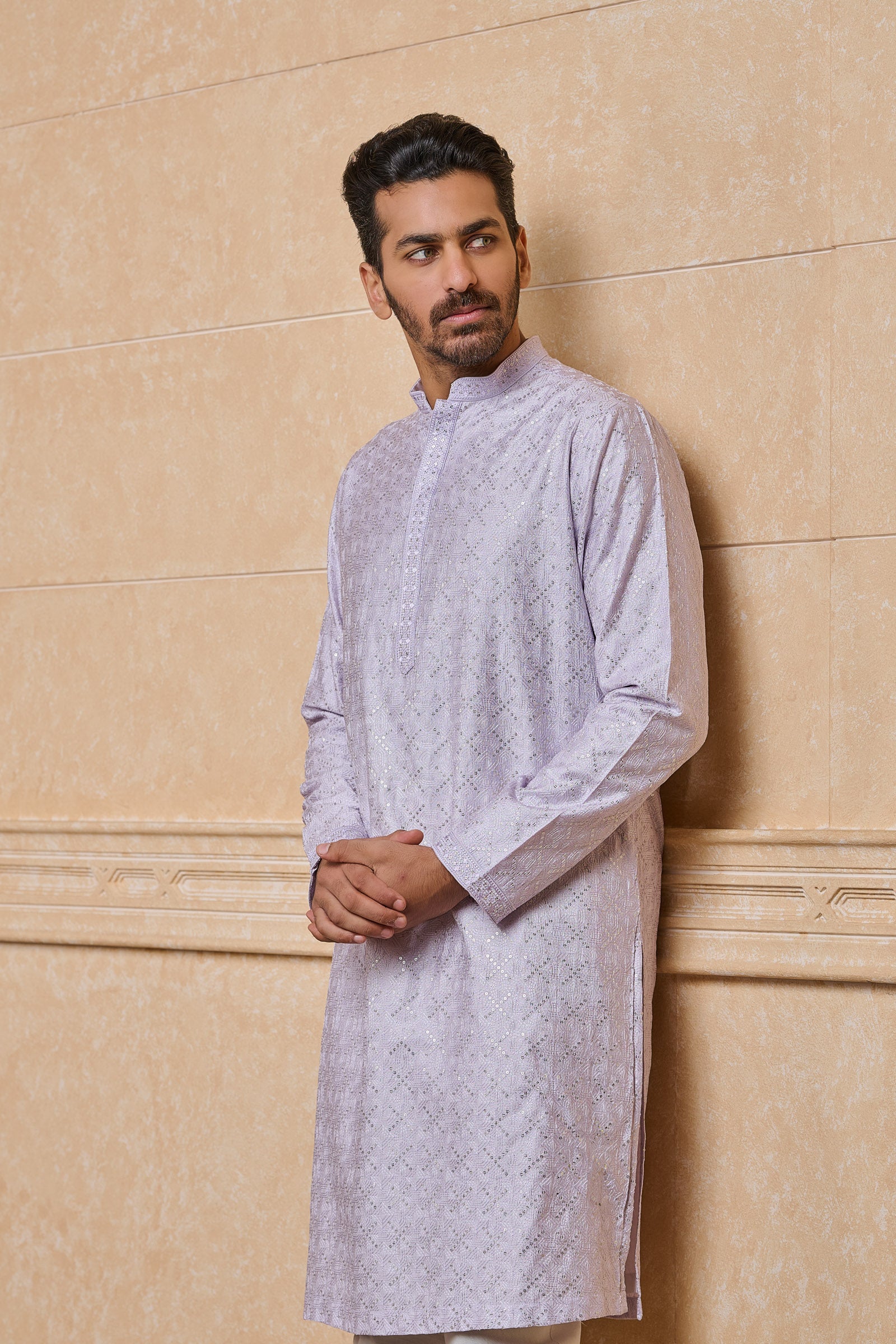 Lilac All Over Embroidered Kurta Set