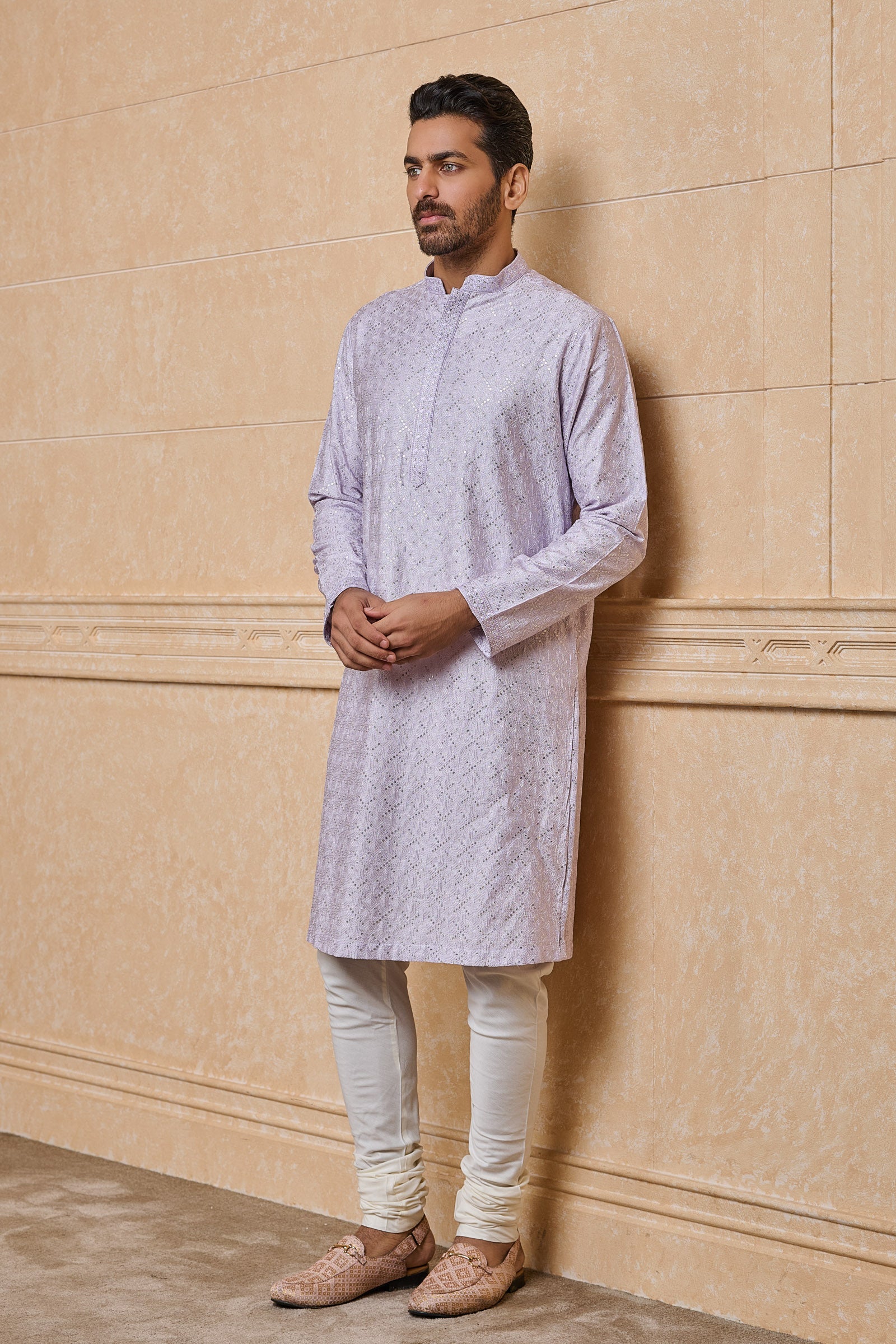 Lilac All Over Embroidered Kurta Set