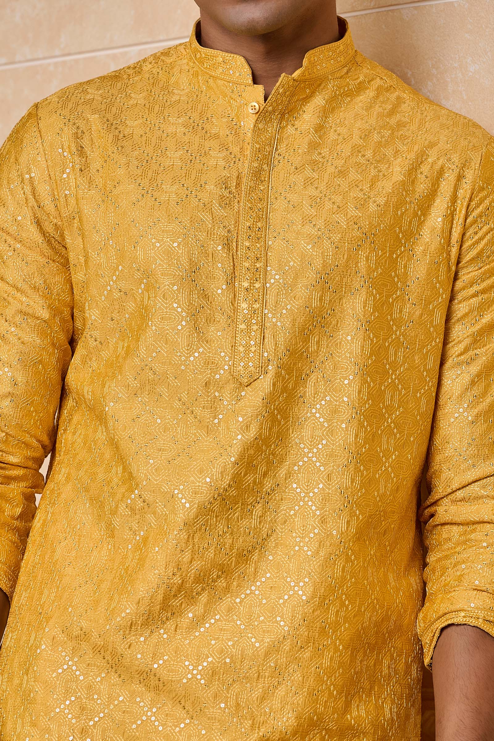 Yellow All Over Embroidered Kurta Set