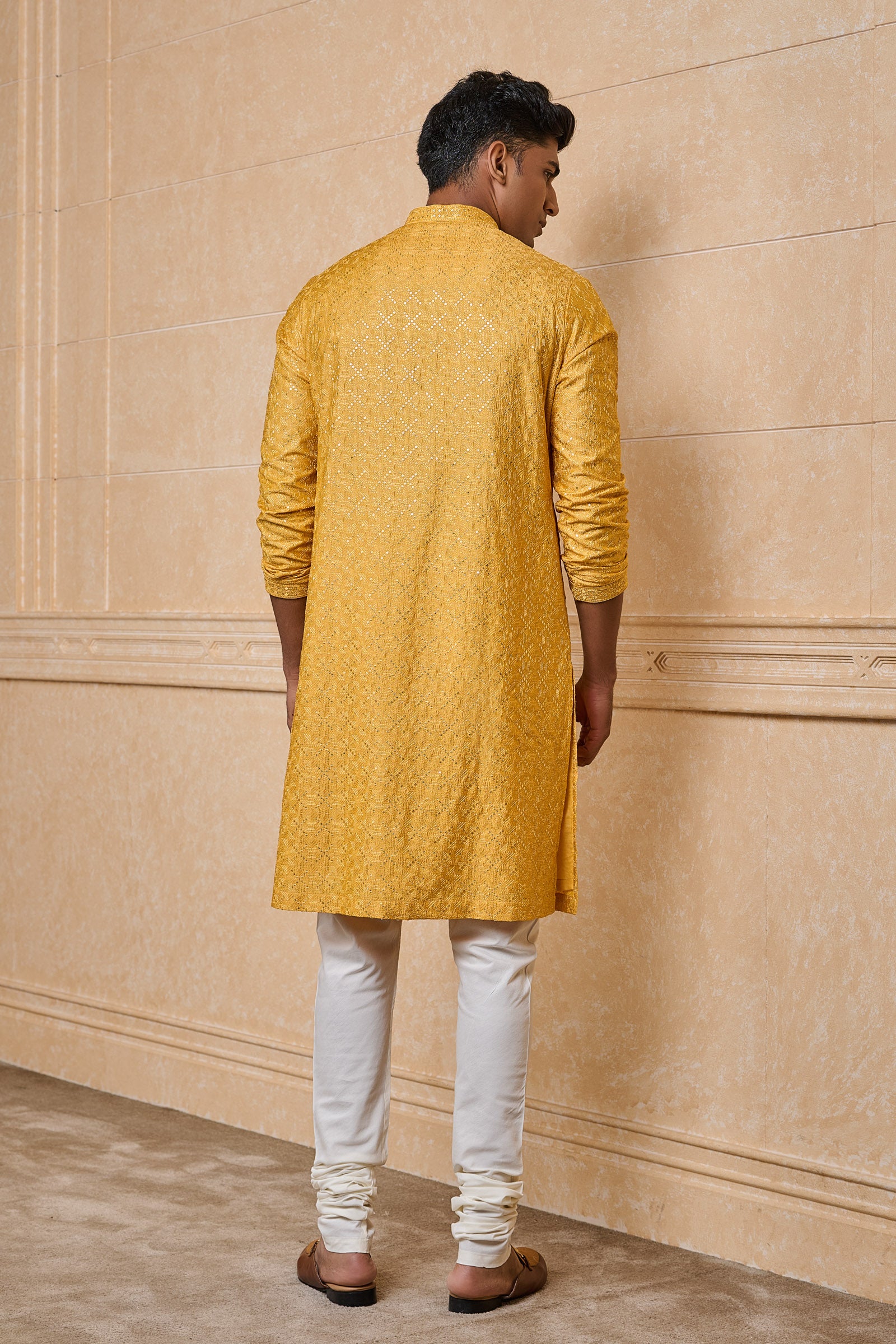 Yellow All Over Embroidered Kurta Set