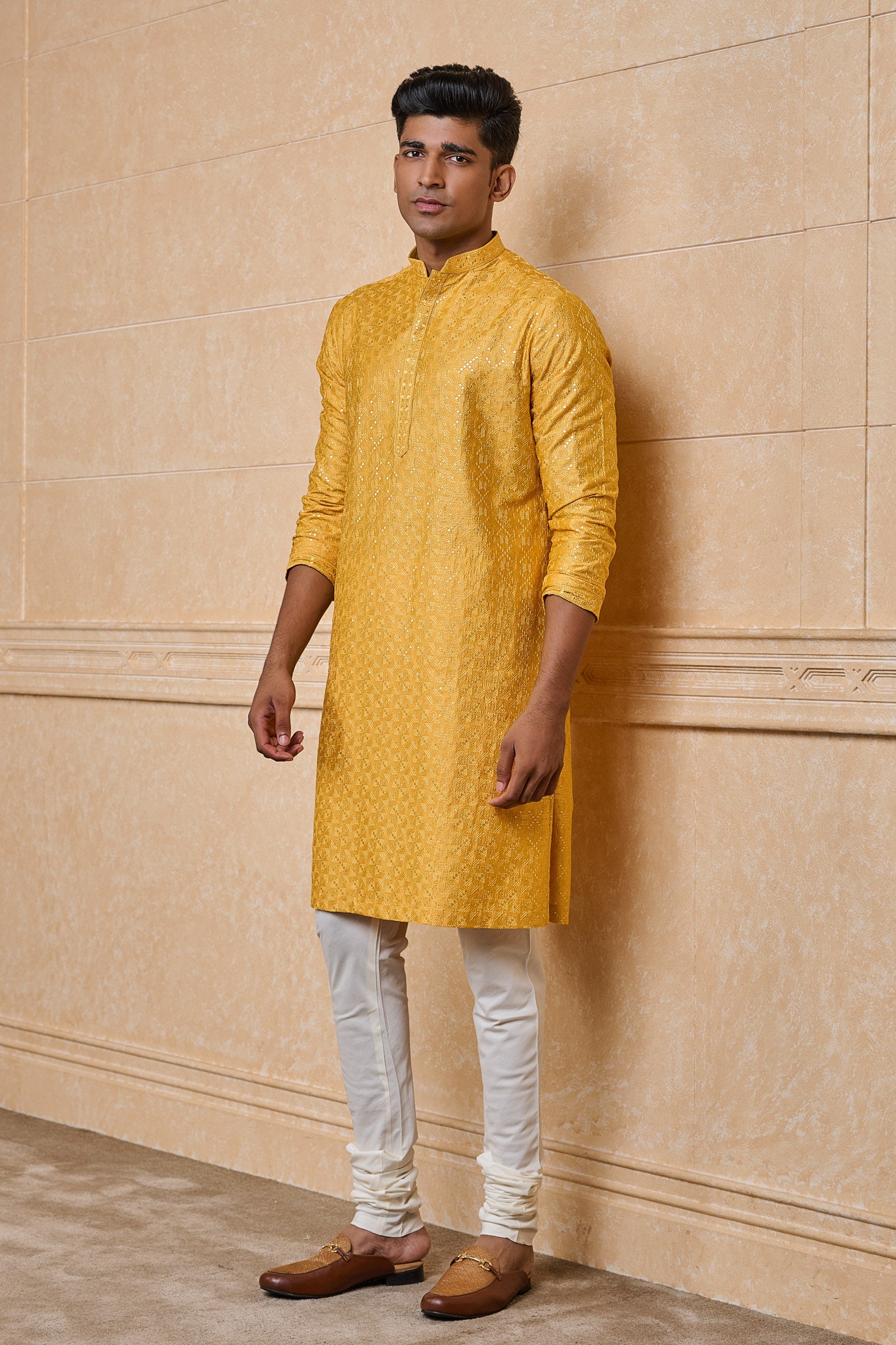 Yellow All Over Embroidered Kurta Set