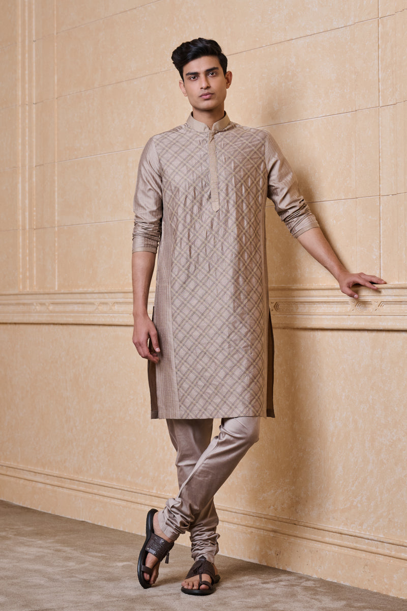 Beige Kurta Set With Textured Detailing