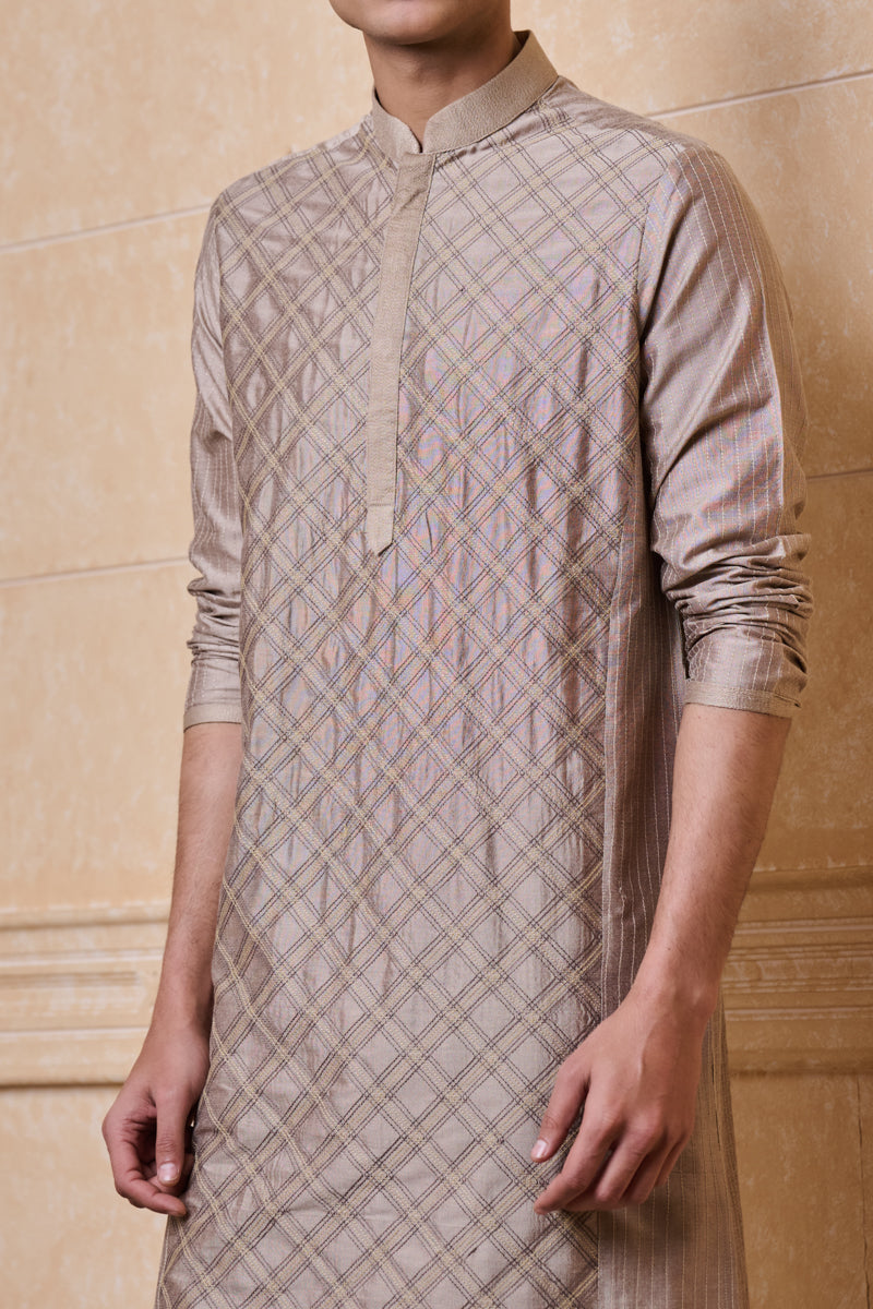 Beige Kurta Set With Textured Detailing