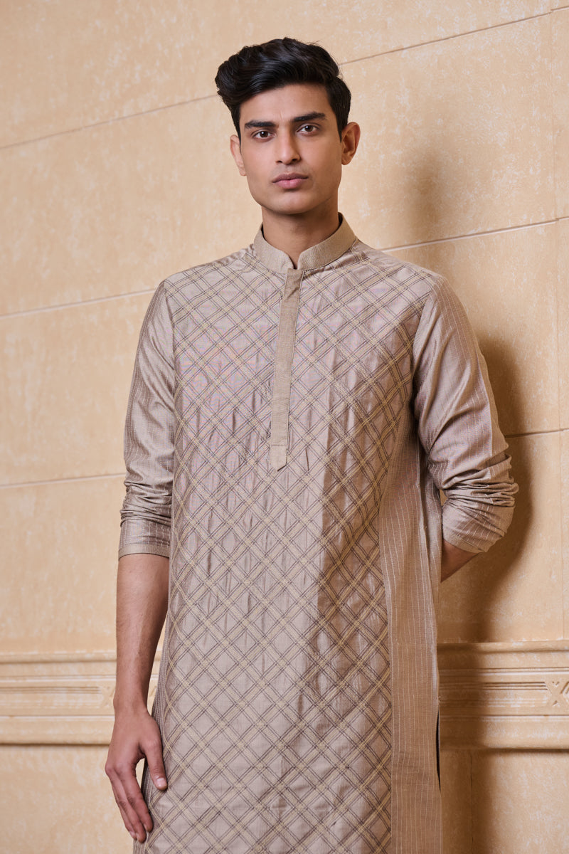 Beige Kurta Set With Textured Detailing