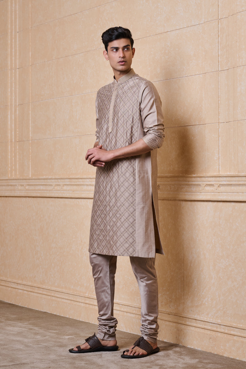 Beige Kurta Set With Textured Detailing