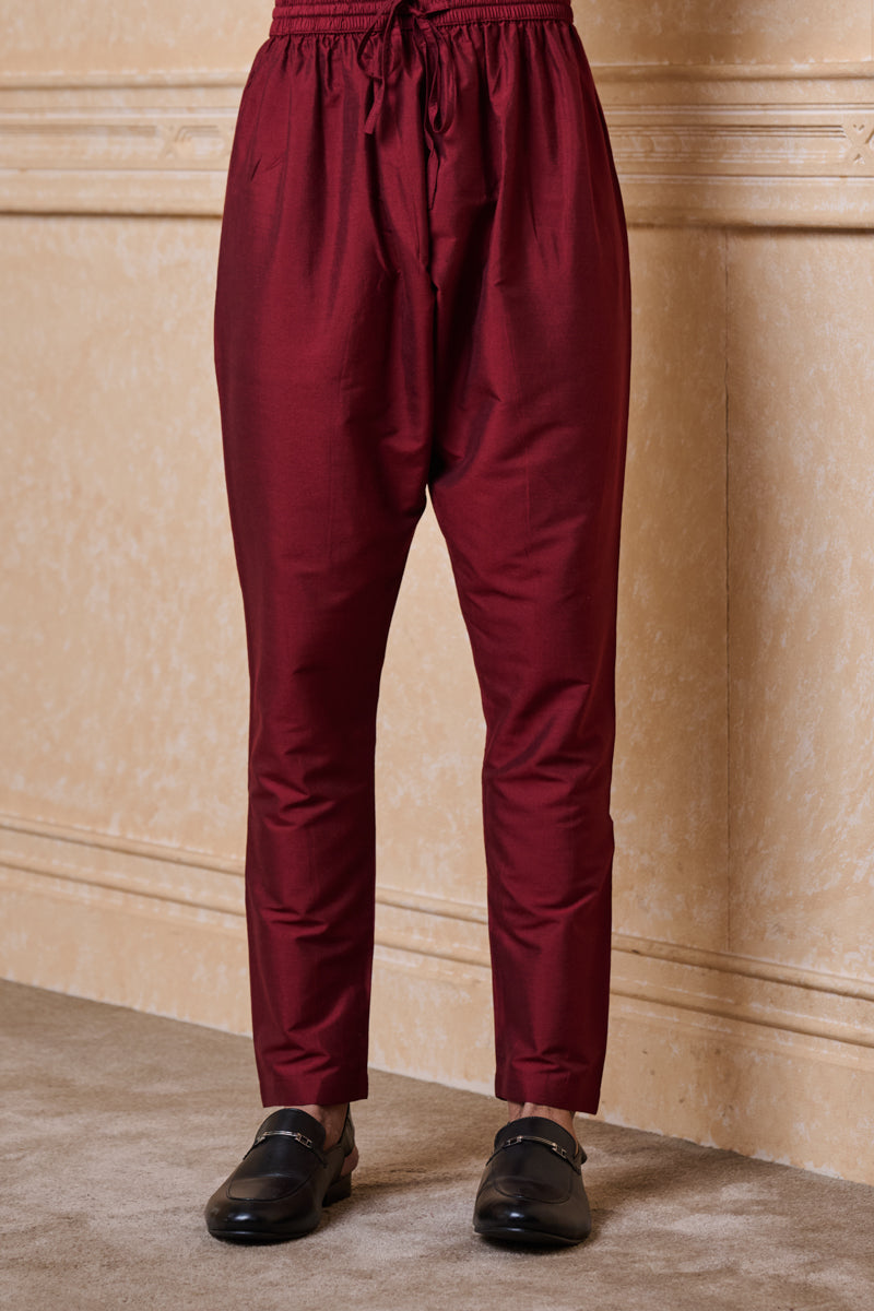 Maroon Kurta Set With Textured Detailing