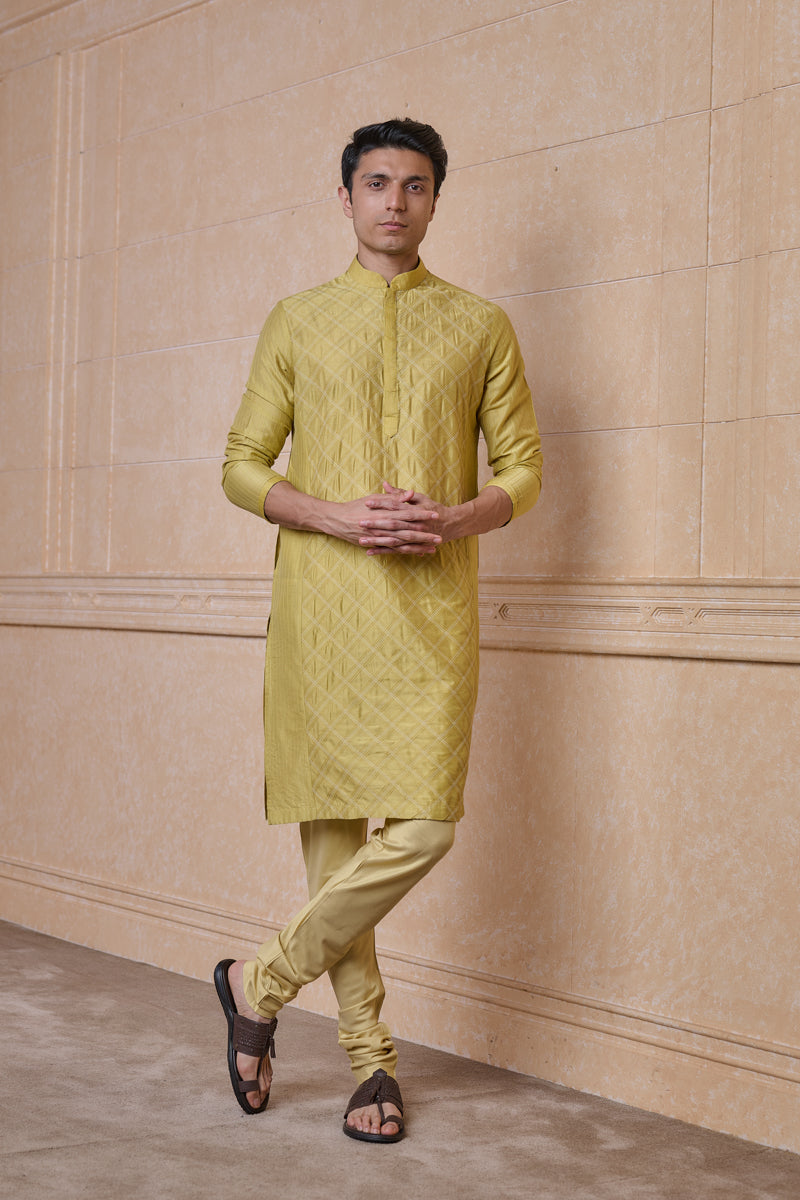 Yellow Kurta Set With Textured Detailing