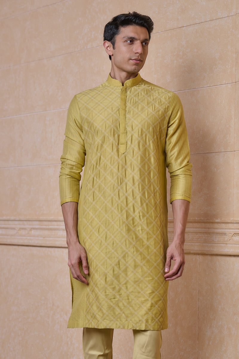 Yellow Kurta Set With Textured Detailing