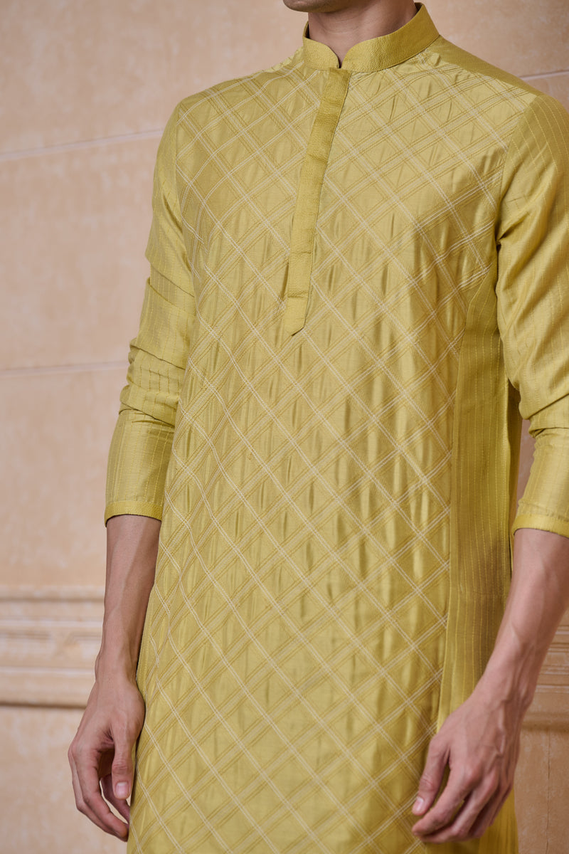 Yellow Kurta Set With Textured Detailing