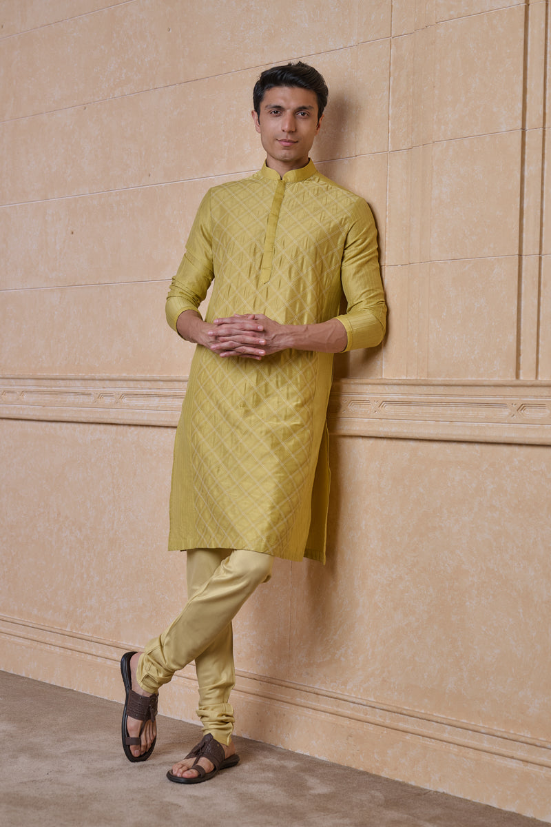 Yellow Kurta Set With Textured Detailing