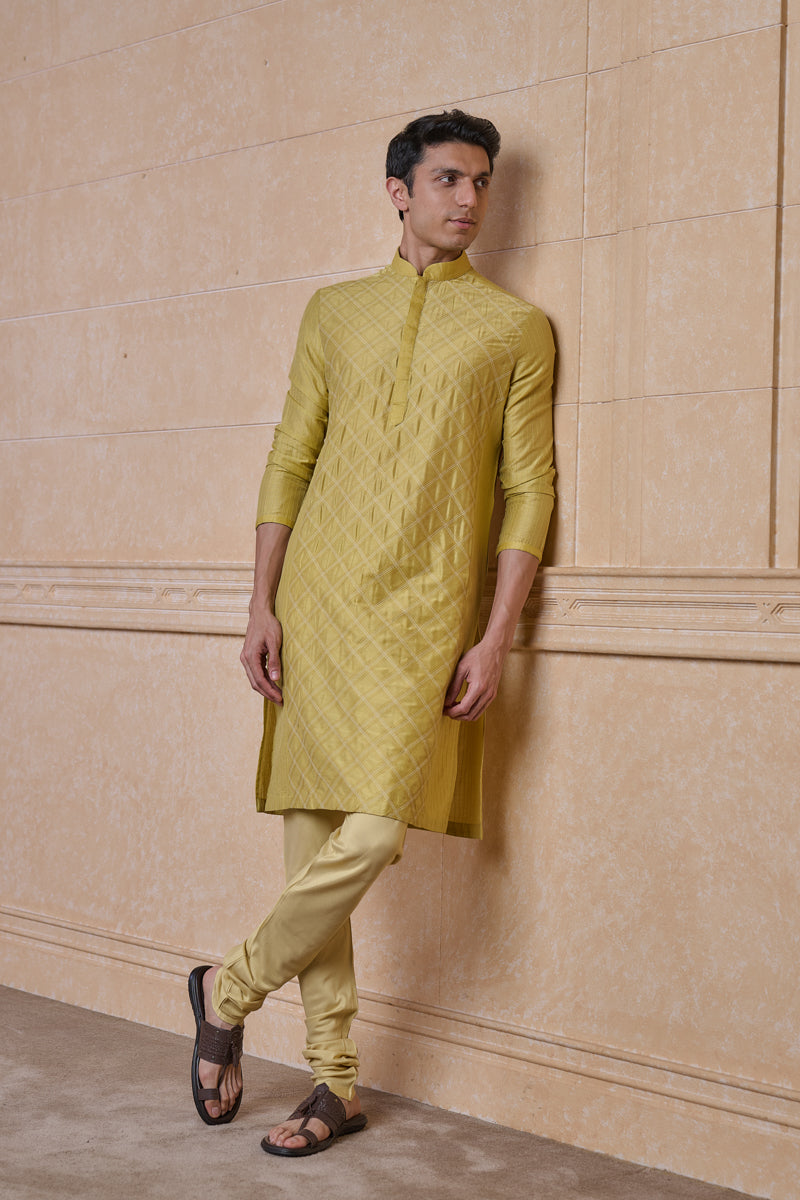 Yellow Kurta Set With Textured Detailing