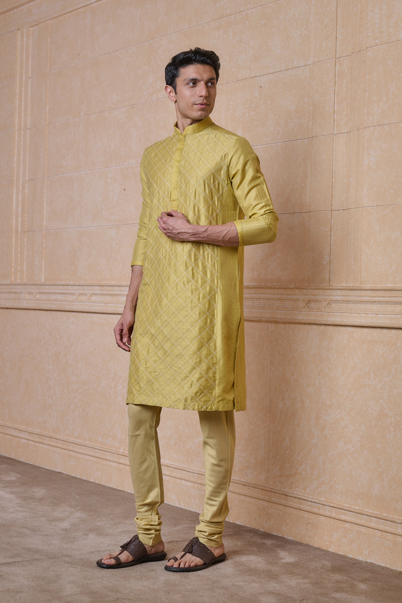 Yellow Kurta Set With Textured Detailing