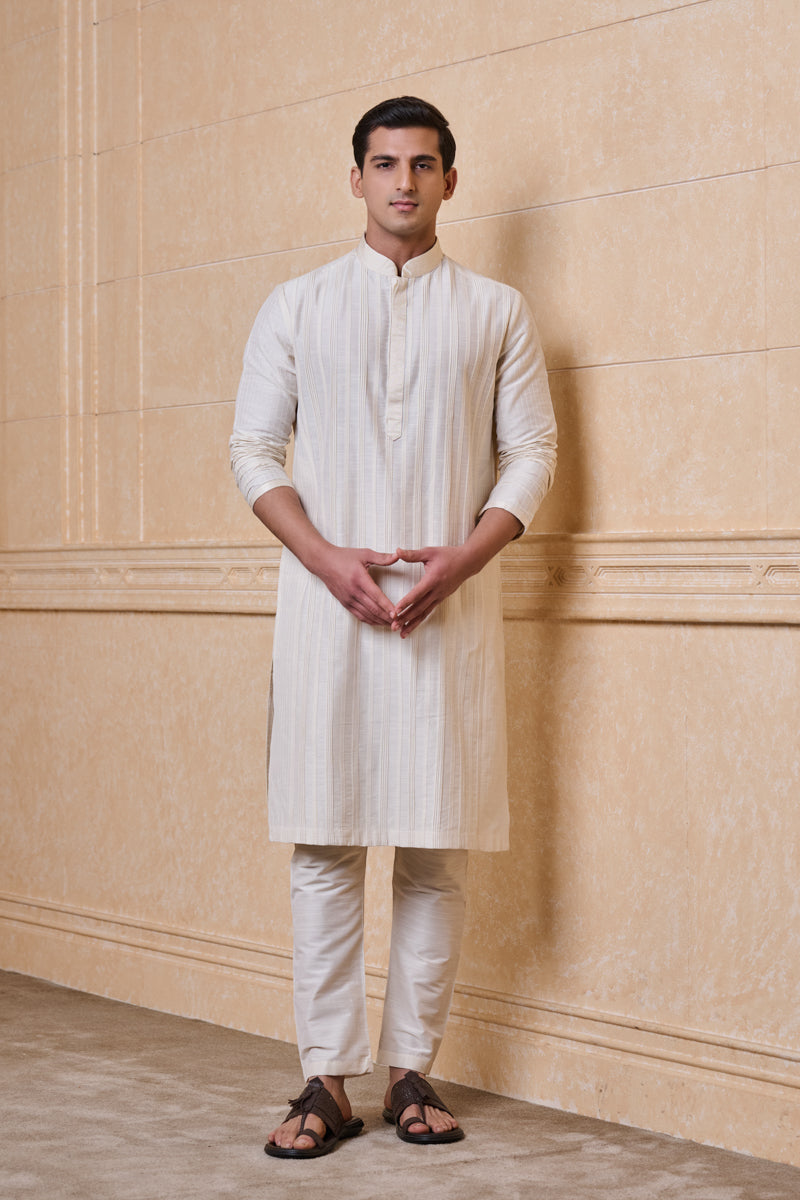 Ivory Kurta Set With Textured Detailing