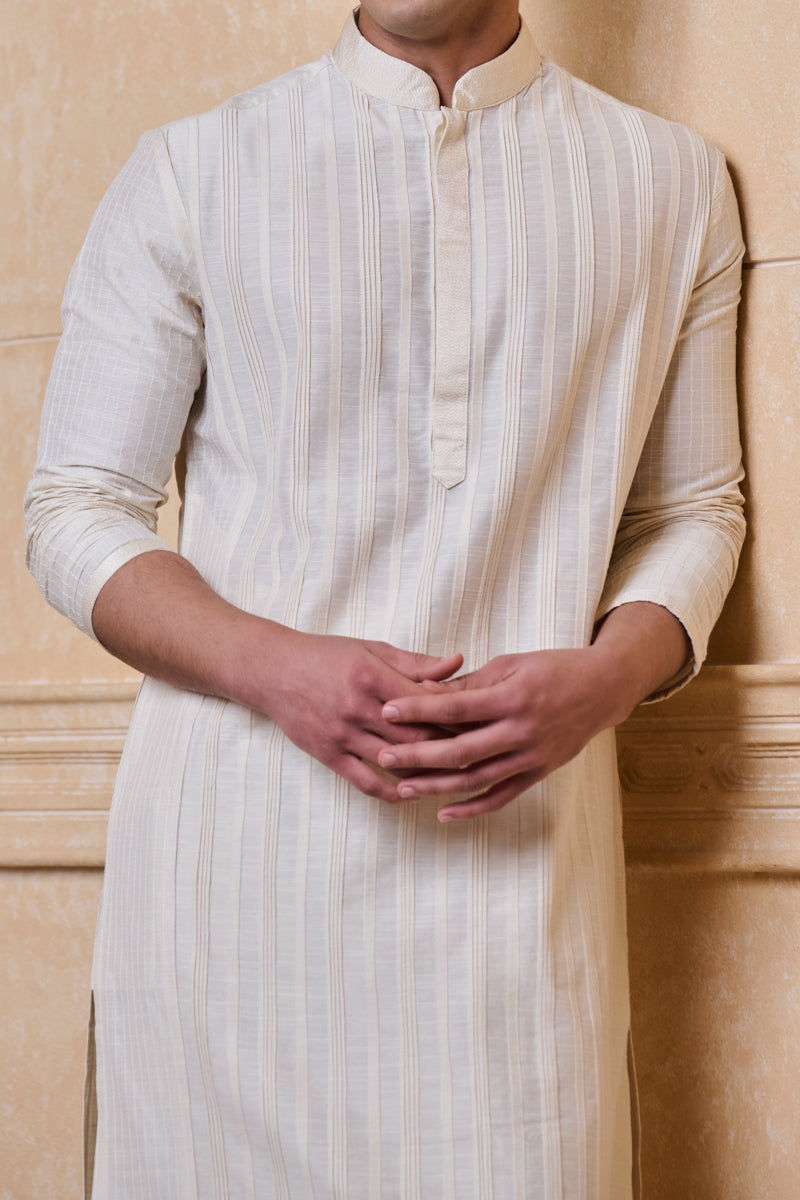 Ivory Kurta Set With Textured Detailing