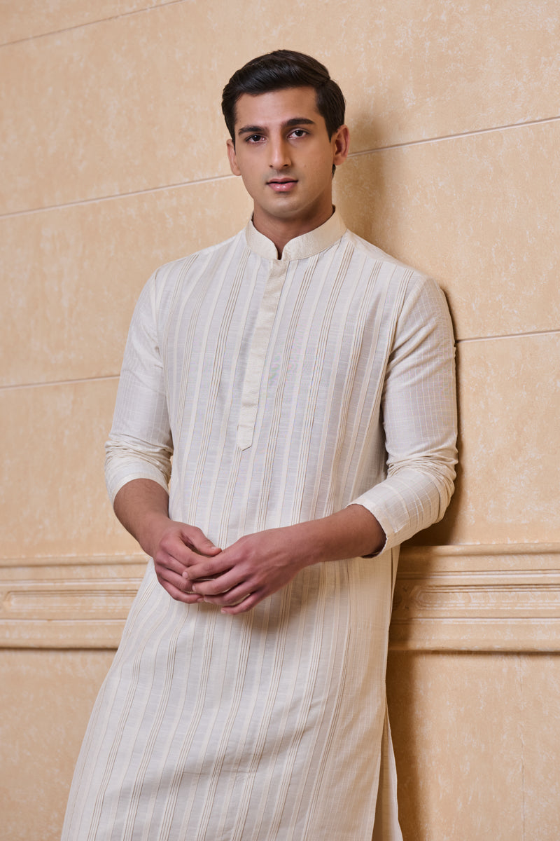 Ivory Kurta Set With Textured Detailing