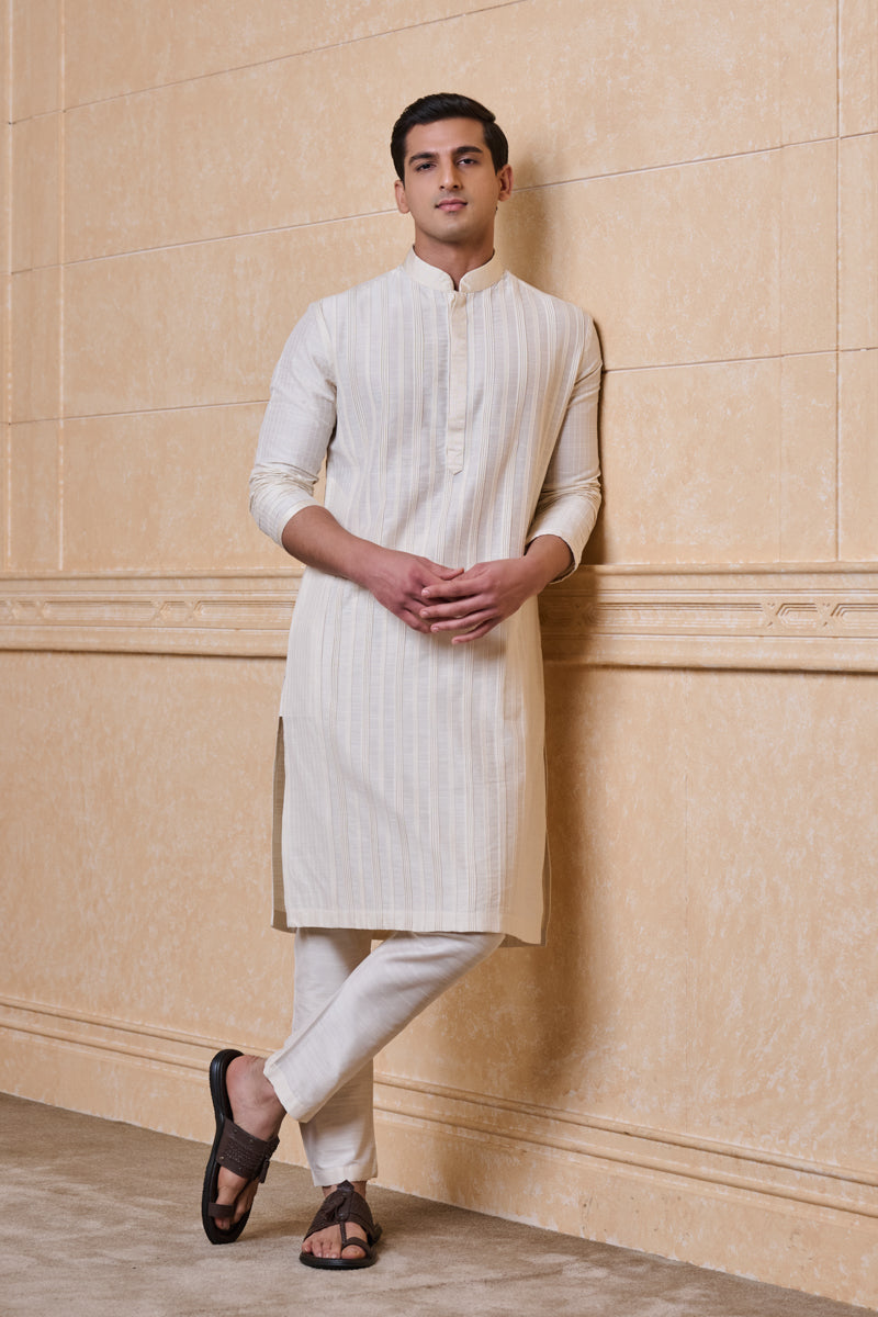 Ivory Kurta Set With Textured Detailing