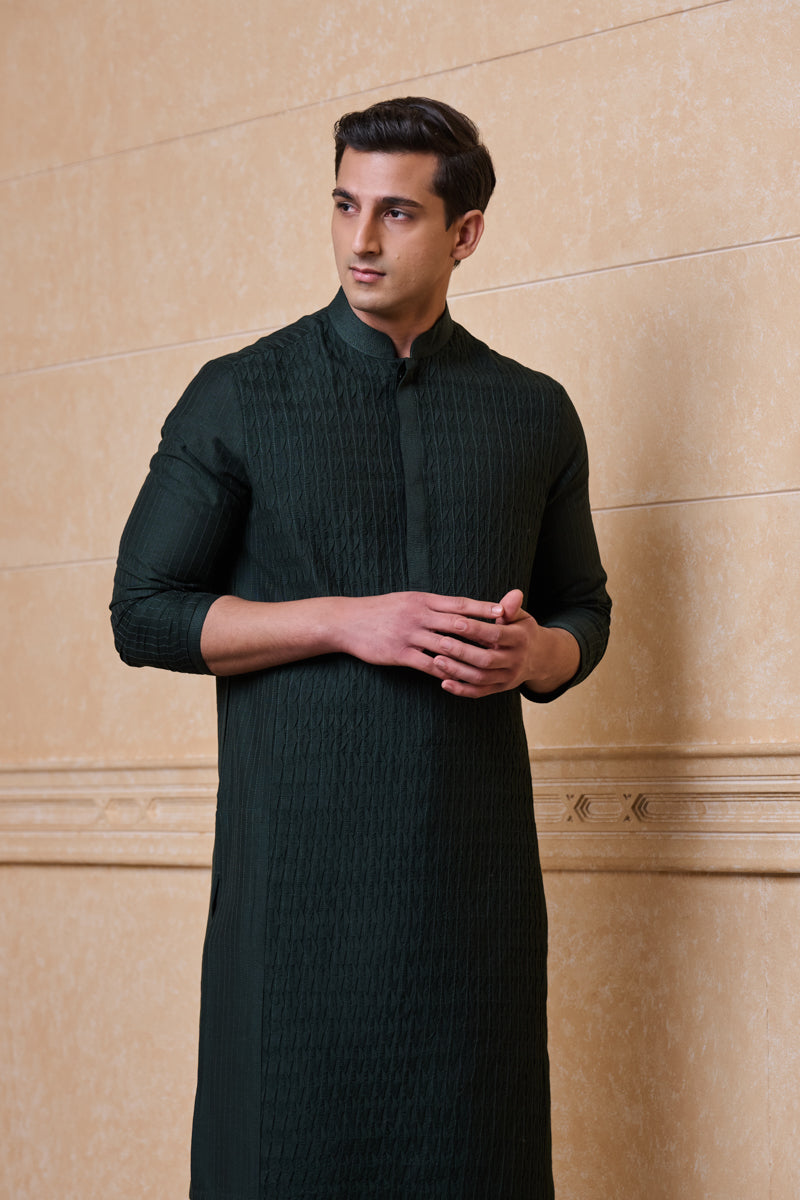 Dark Green Textured Kurta Set