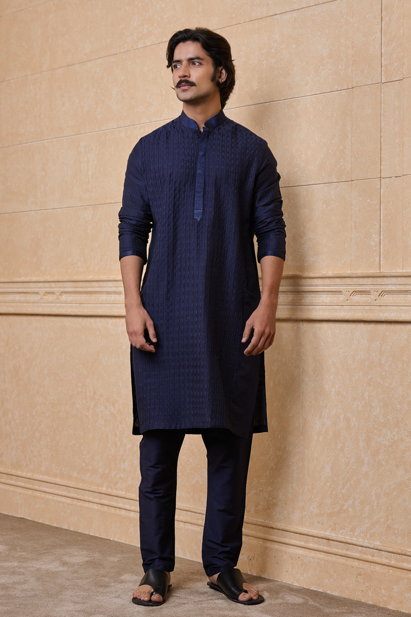 Navy Kurta Set With Texturing Detail