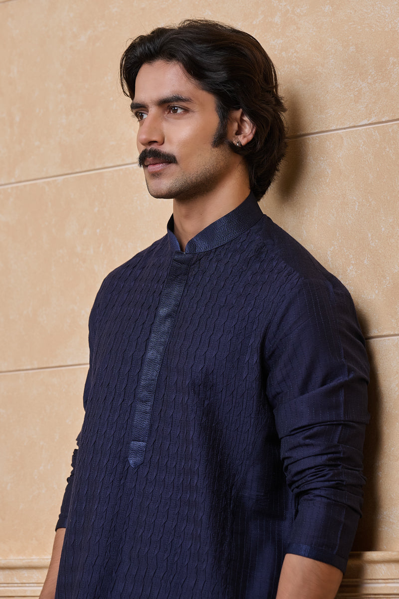 Navy Kurta Set With Texturing Detail