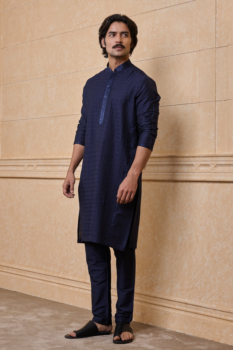 Navy Kurta Set With Texturing Detail