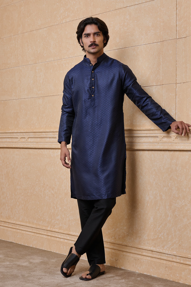 Navy Jacquard Kurta Set