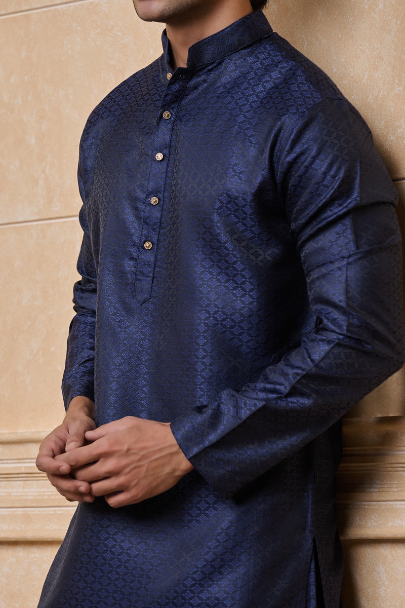 Navy Jacquard Kurta Set