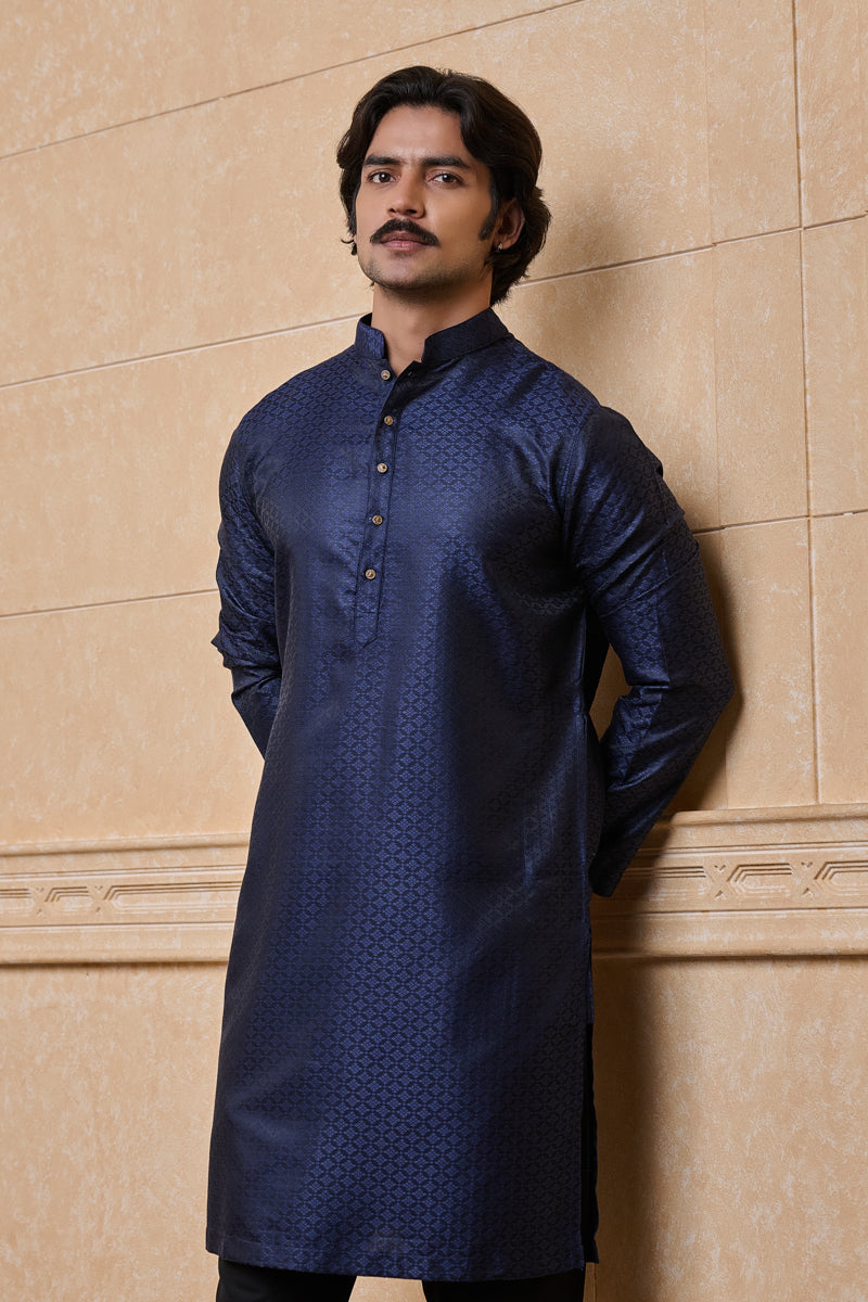 Navy Jacquard Kurta Set