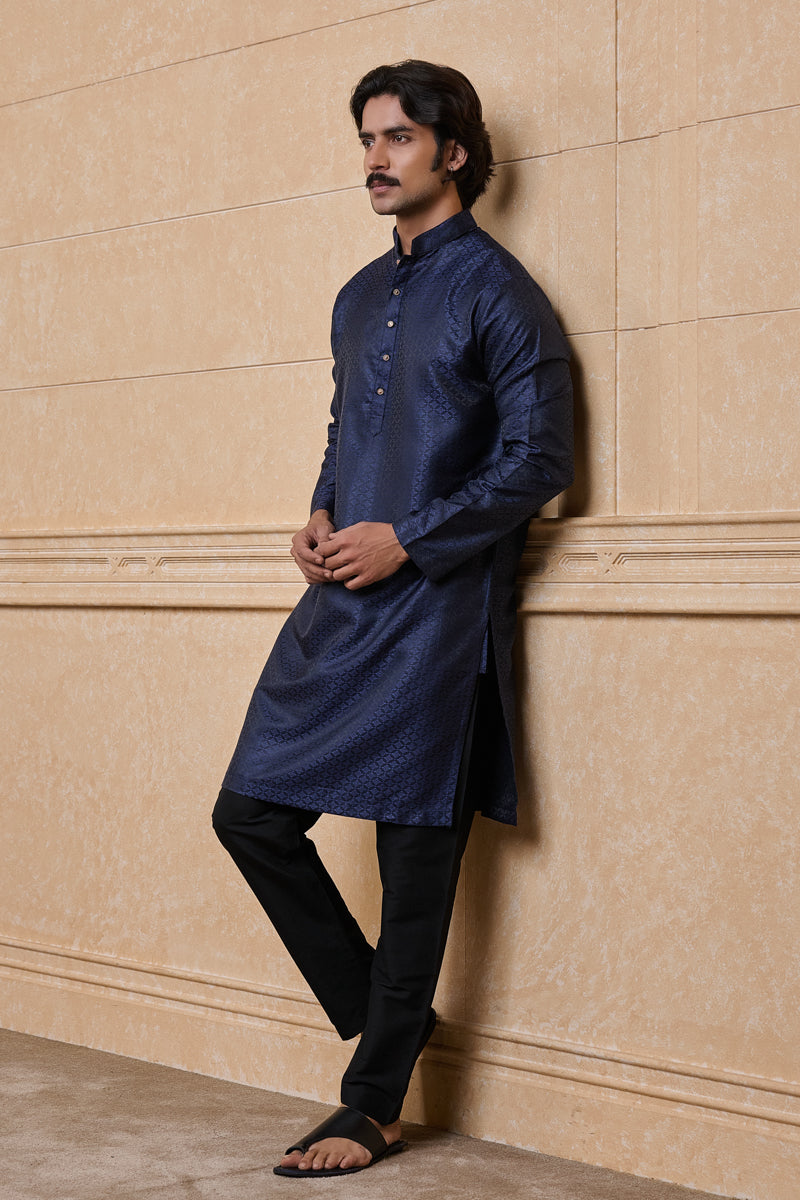 Navy Jacquard Kurta Set