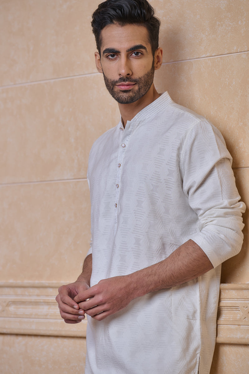 Ivory Jacquard Kurta Set