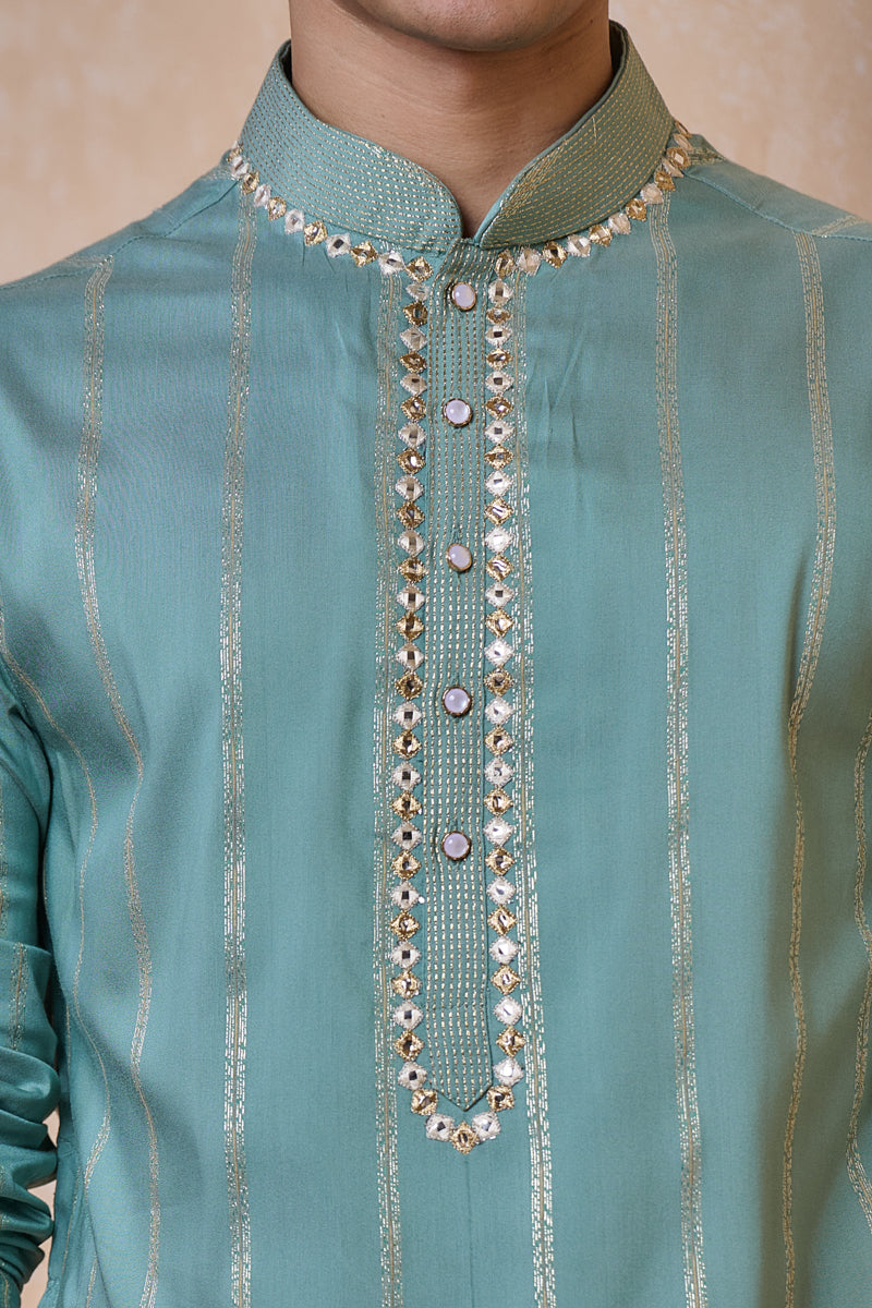 Aqua Jacquard Kurta Set