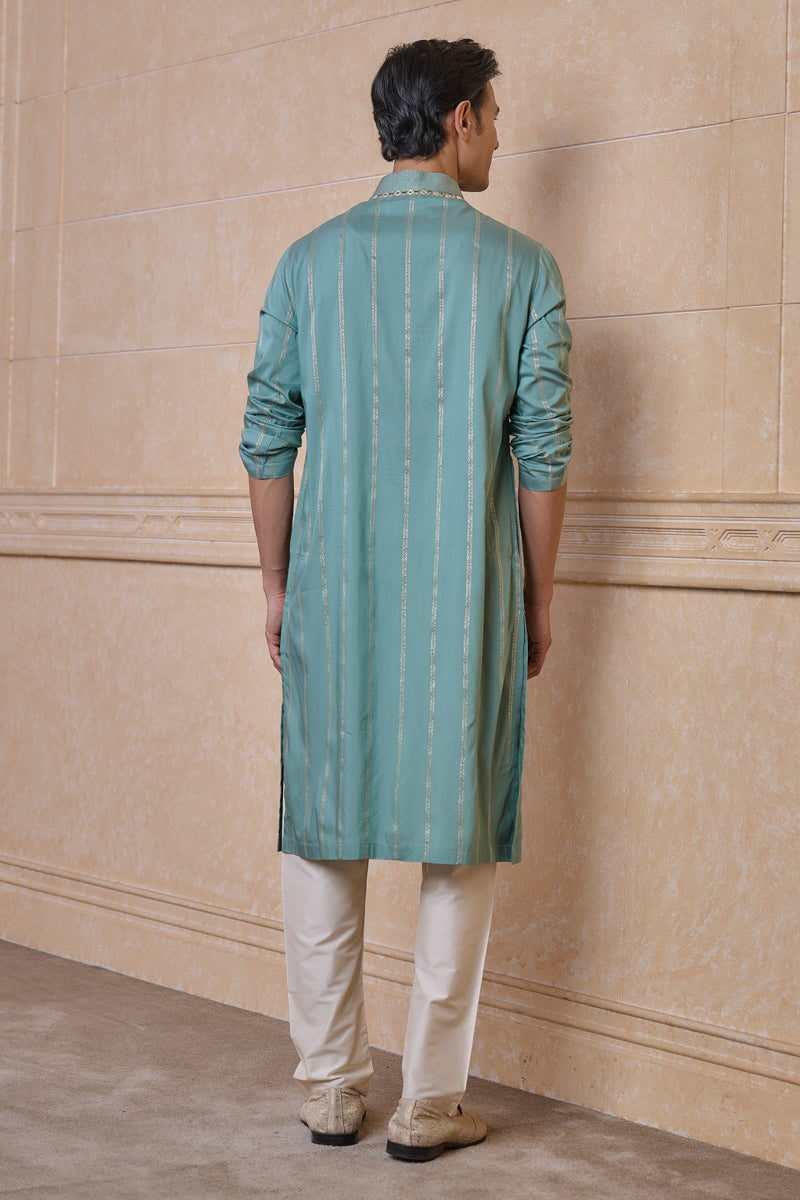 Aqua Jacquard Kurta Set