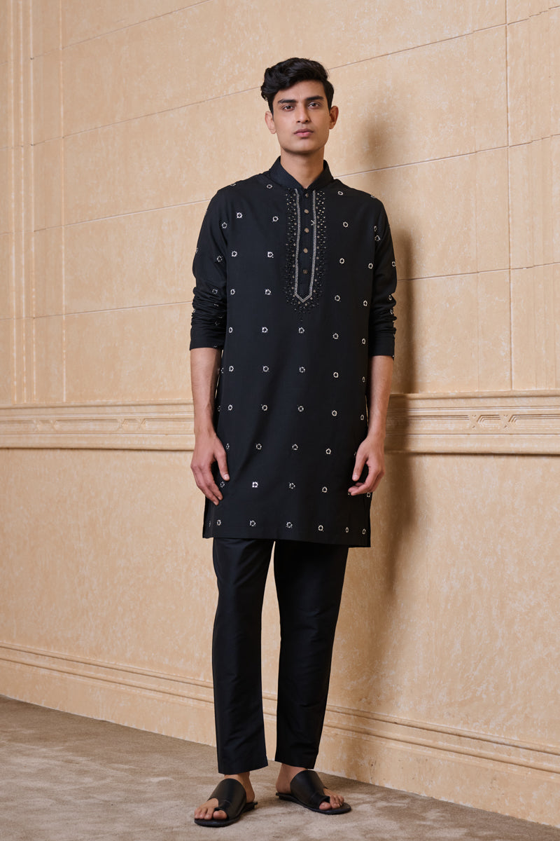 Black All Over Patra Embroidered Kurta Set