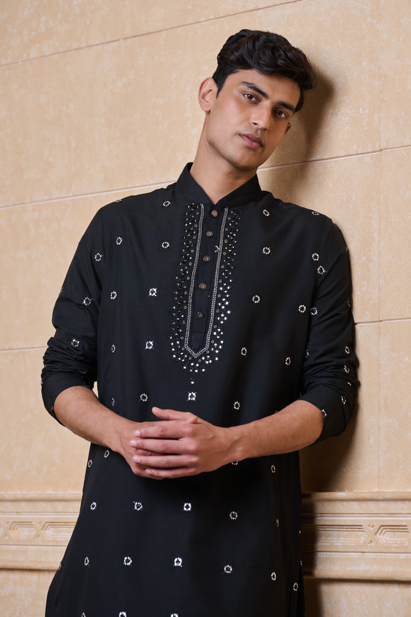 Black All Over Patra Embroidered Kurta Set