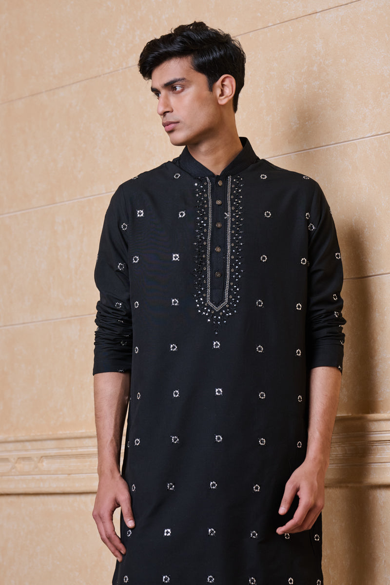 Black All Over Patra Embroidered Kurta Set