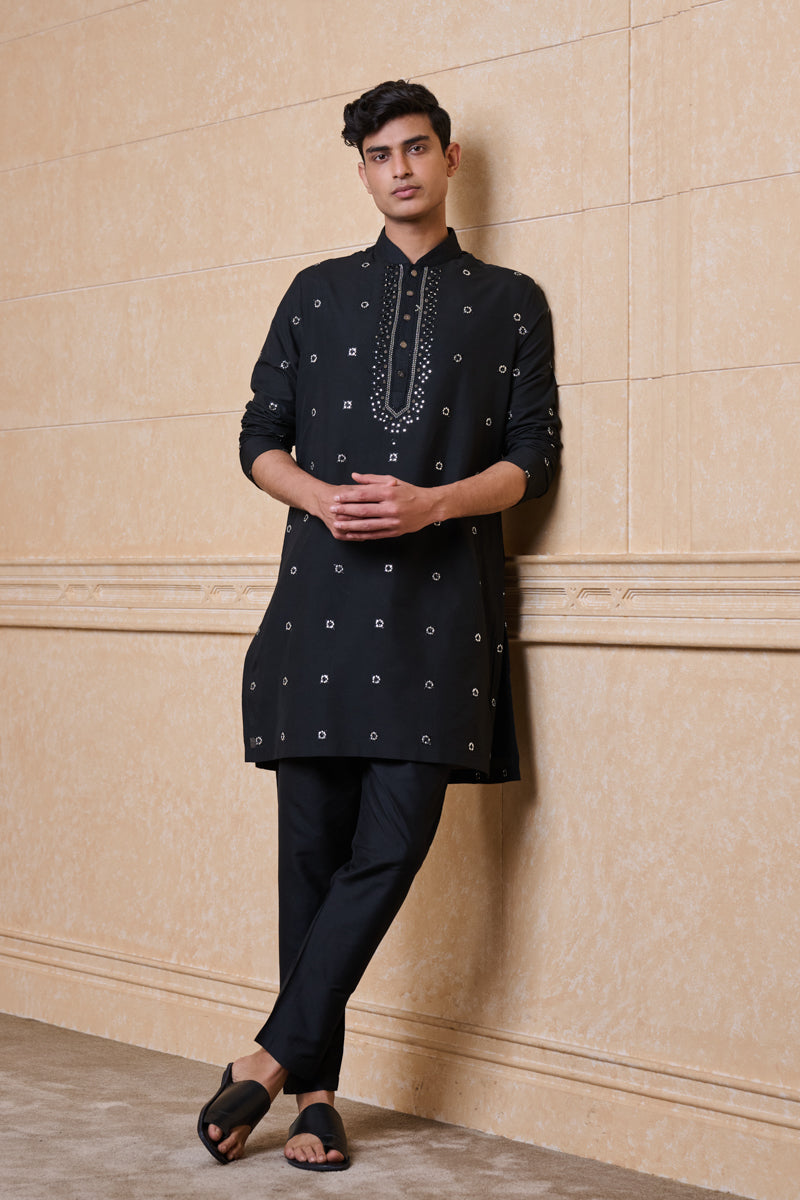 Black All Over Patra Embroidered Kurta Set