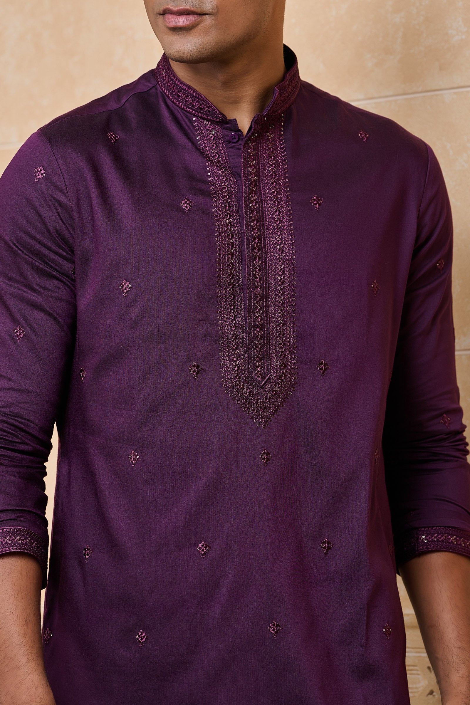 Purple All Over Embroidered Kurta Set