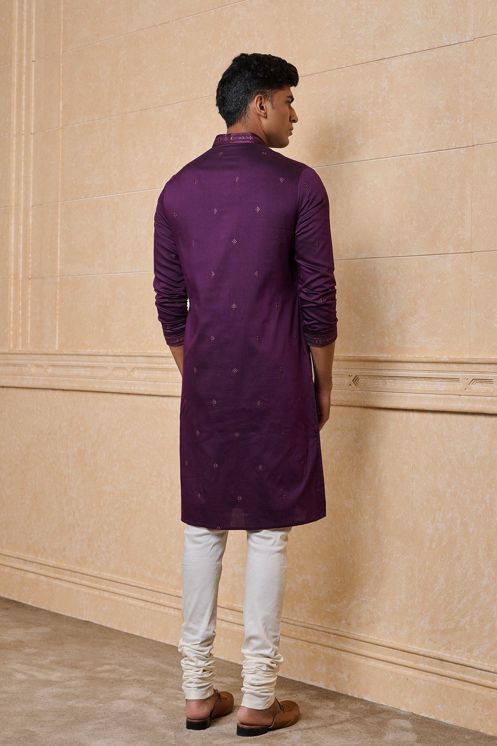 Purple All Over Embroidered Kurta Set