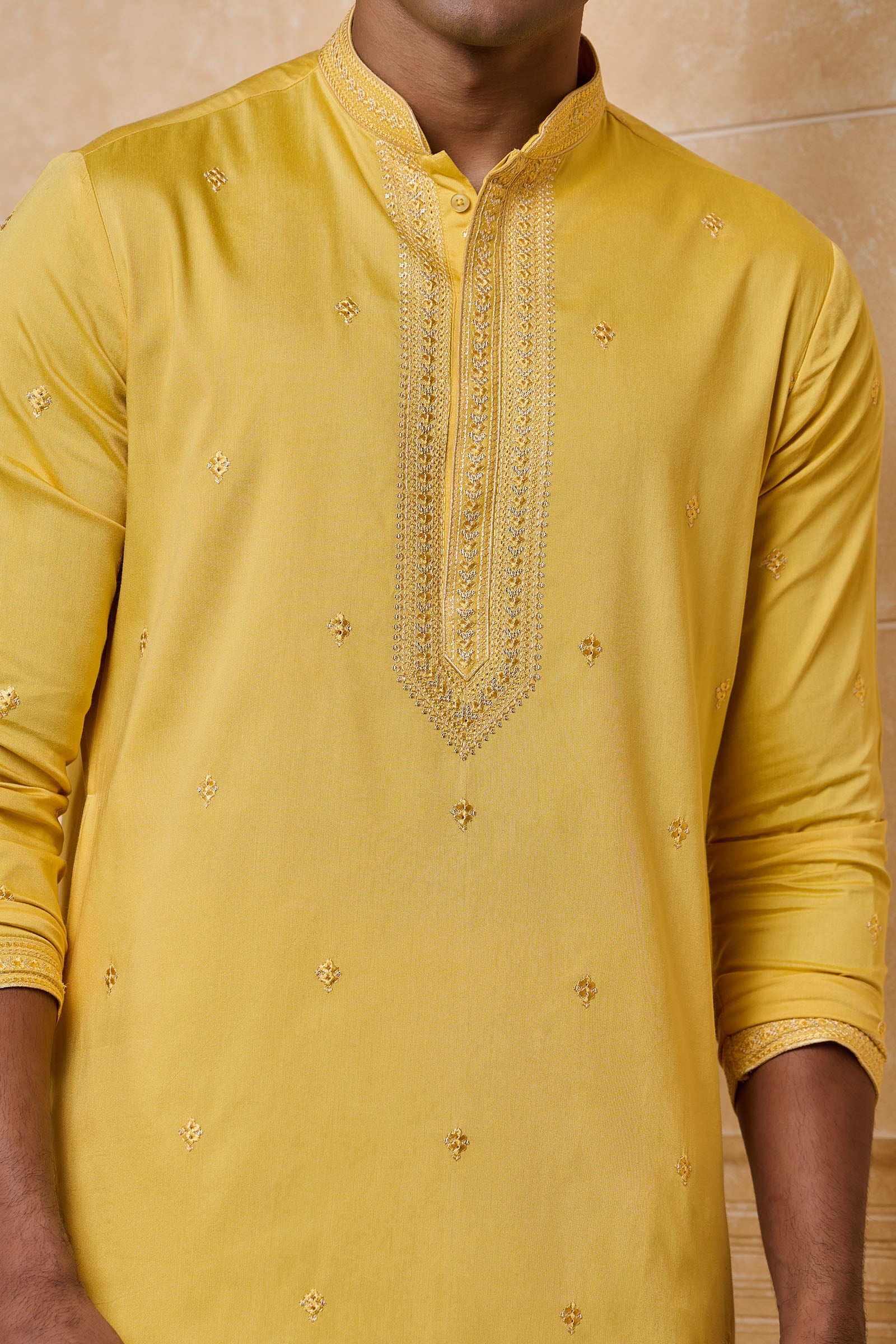 Yellow All Over Embroidered Kurta Set