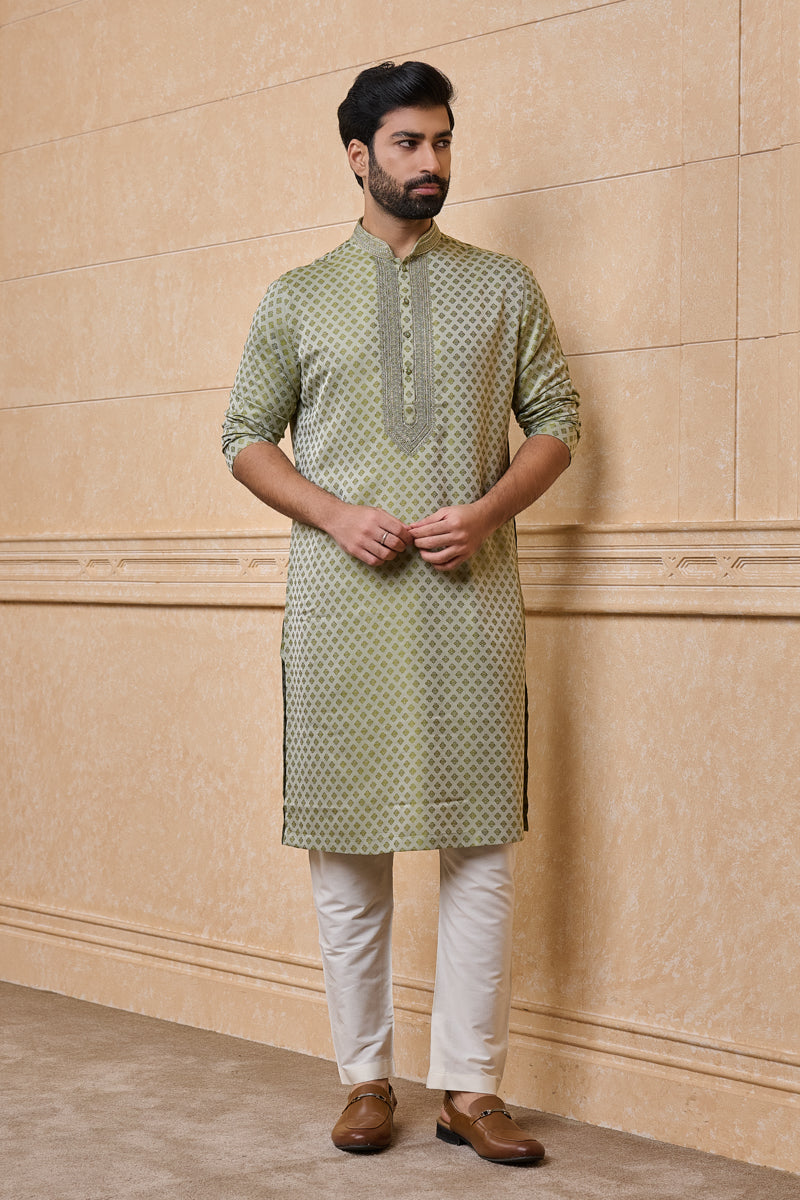 Light Green Jacquard Kurta Set