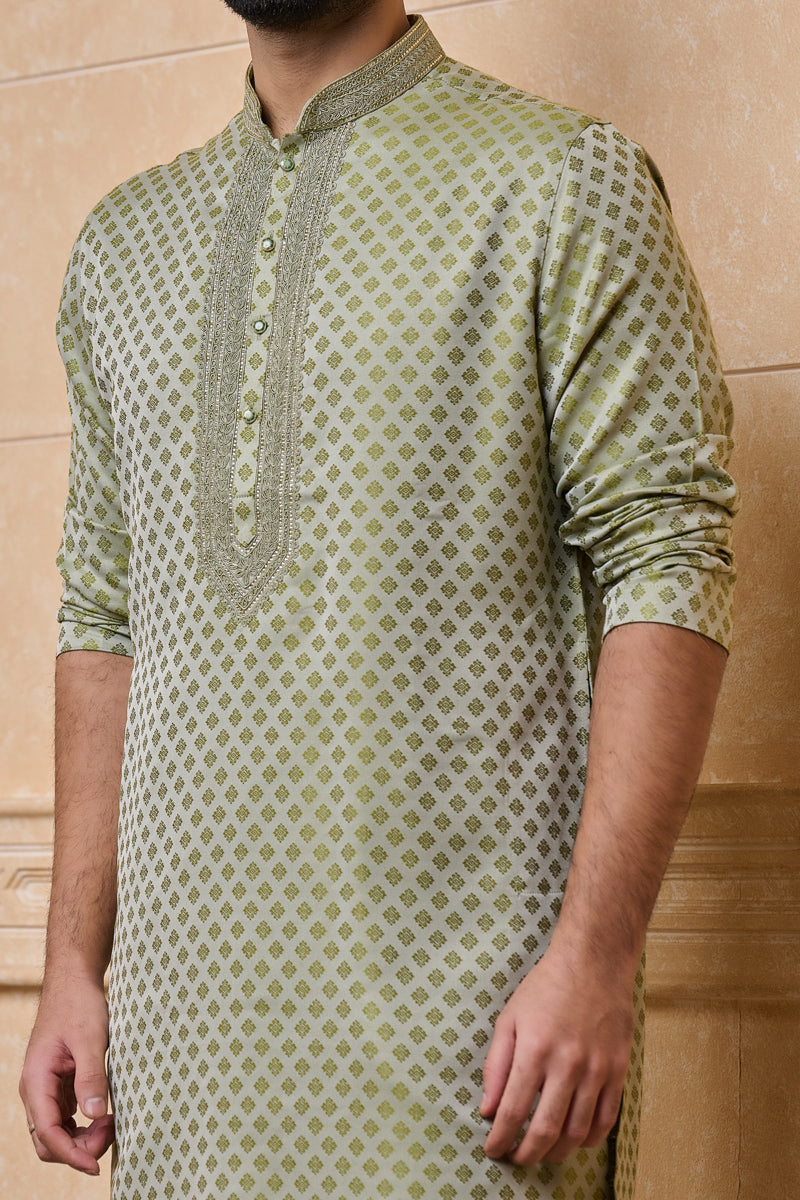 Light Green Jacquard Kurta Set