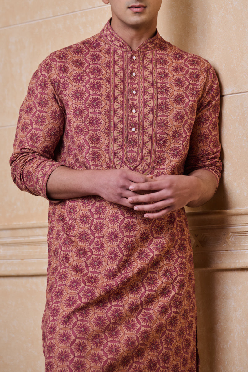 Rust All Over Printed Kurta Set