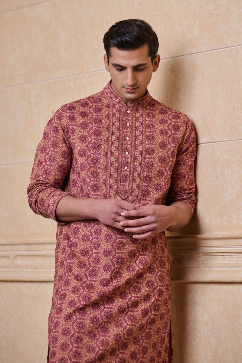 Rust All Over Printed Kurta Set